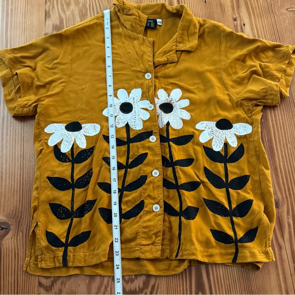 Big Bud Press Paintstamp Daisy Button Up Shirt in Spicy Mustard - Picture 9 of 9